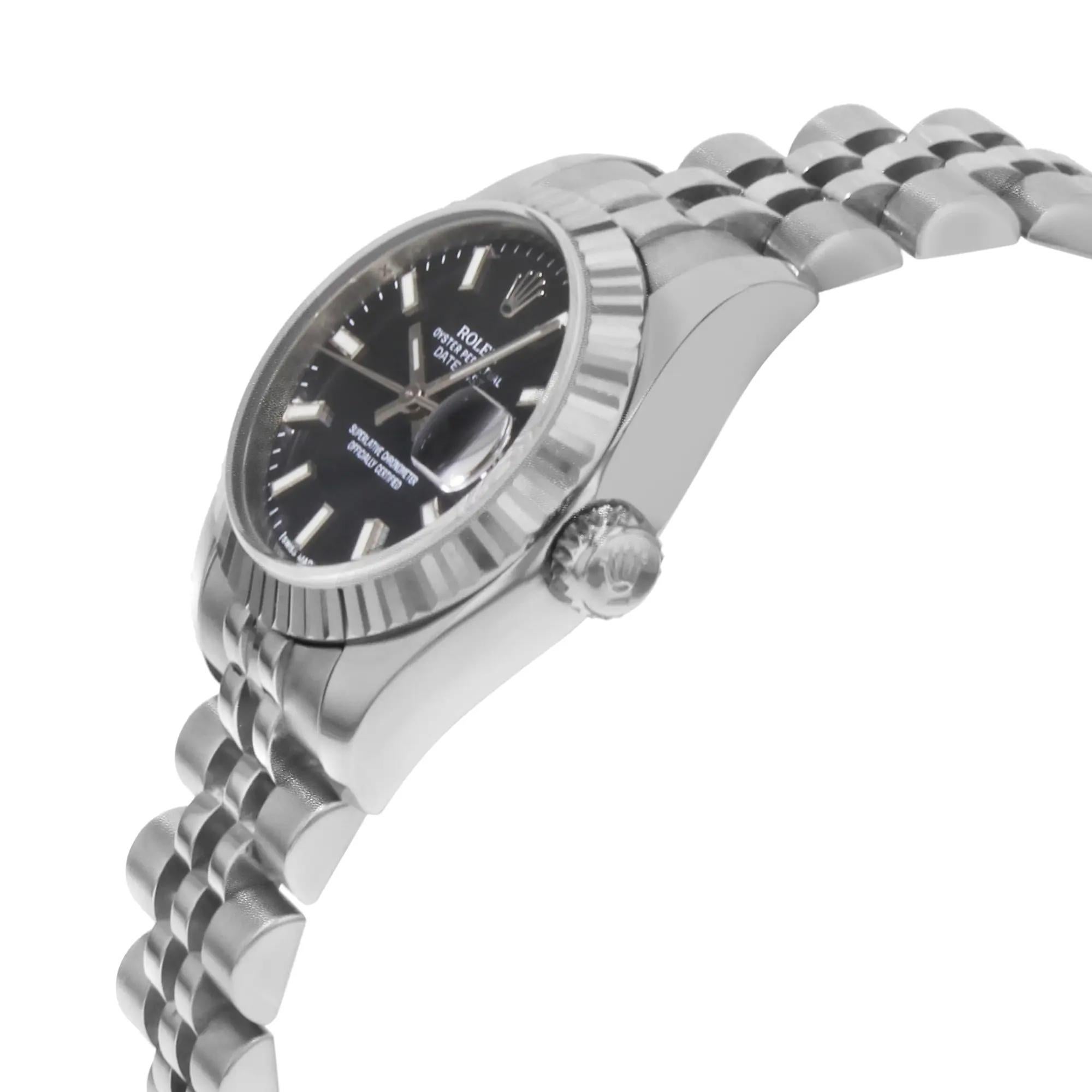 Rolex Lady Datejust 26mm 18K Oro Blanco Acero Esfera Negra Reloj de Señora 179174 en Excelente estado para la venta en New York, NY