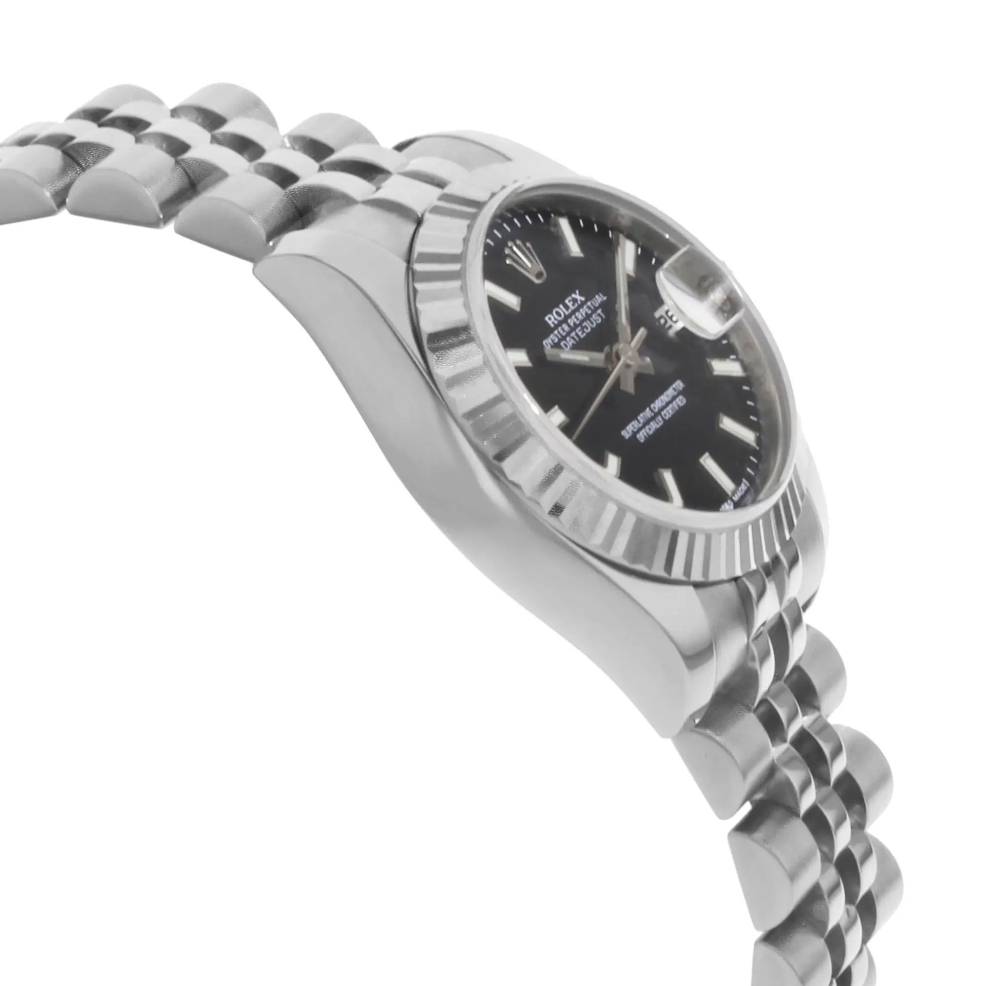 De las mujeres Rolex Lady Datejust 26mm 18K Oro Blanco Acero Esfera Negra Reloj de Señora 179174 en venta