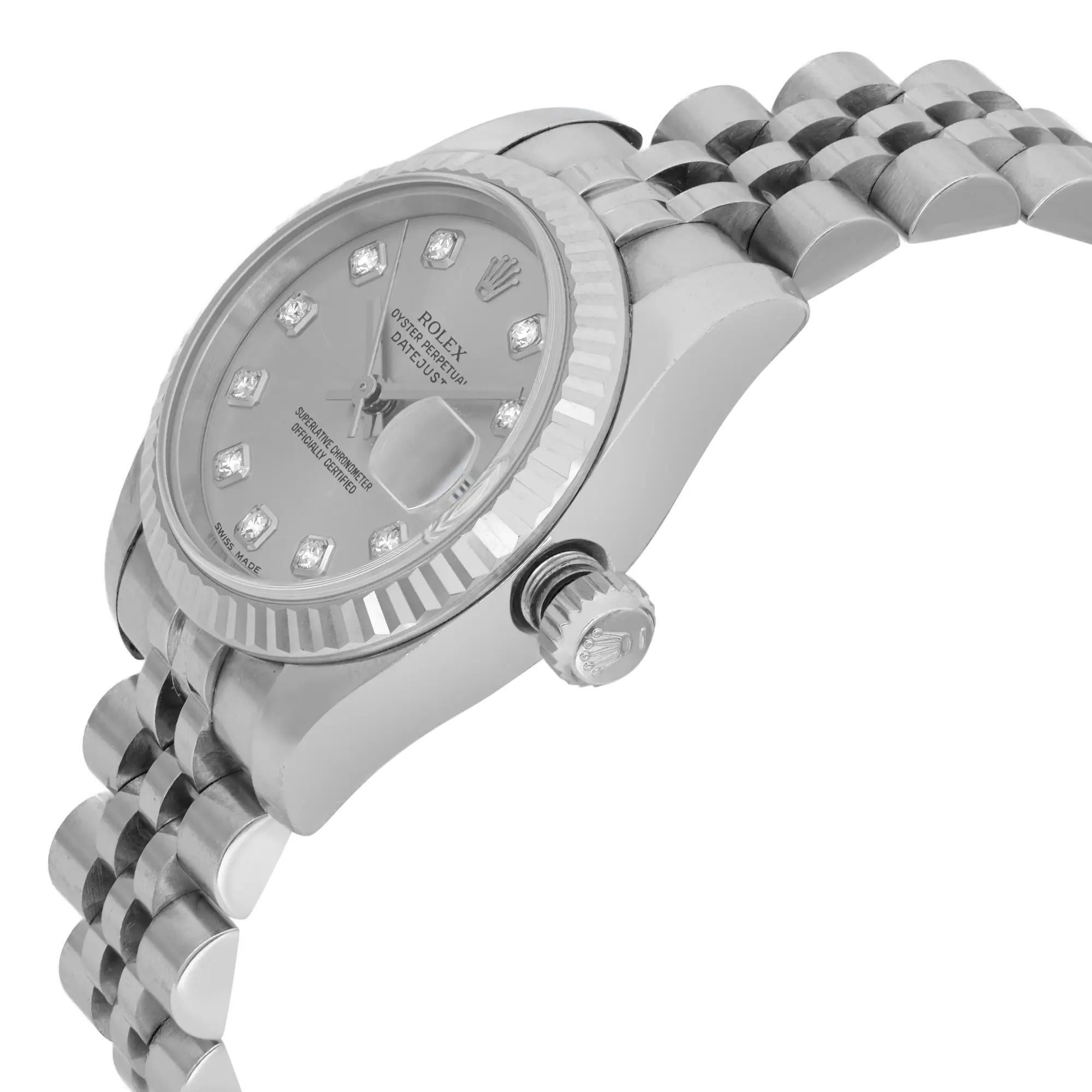 Reloj Rolex Lady Datejust 26mm Oro Blanco 18K Acero Diamante Esfera Plateada 179174 en Excelente estado para la venta en New York, NY