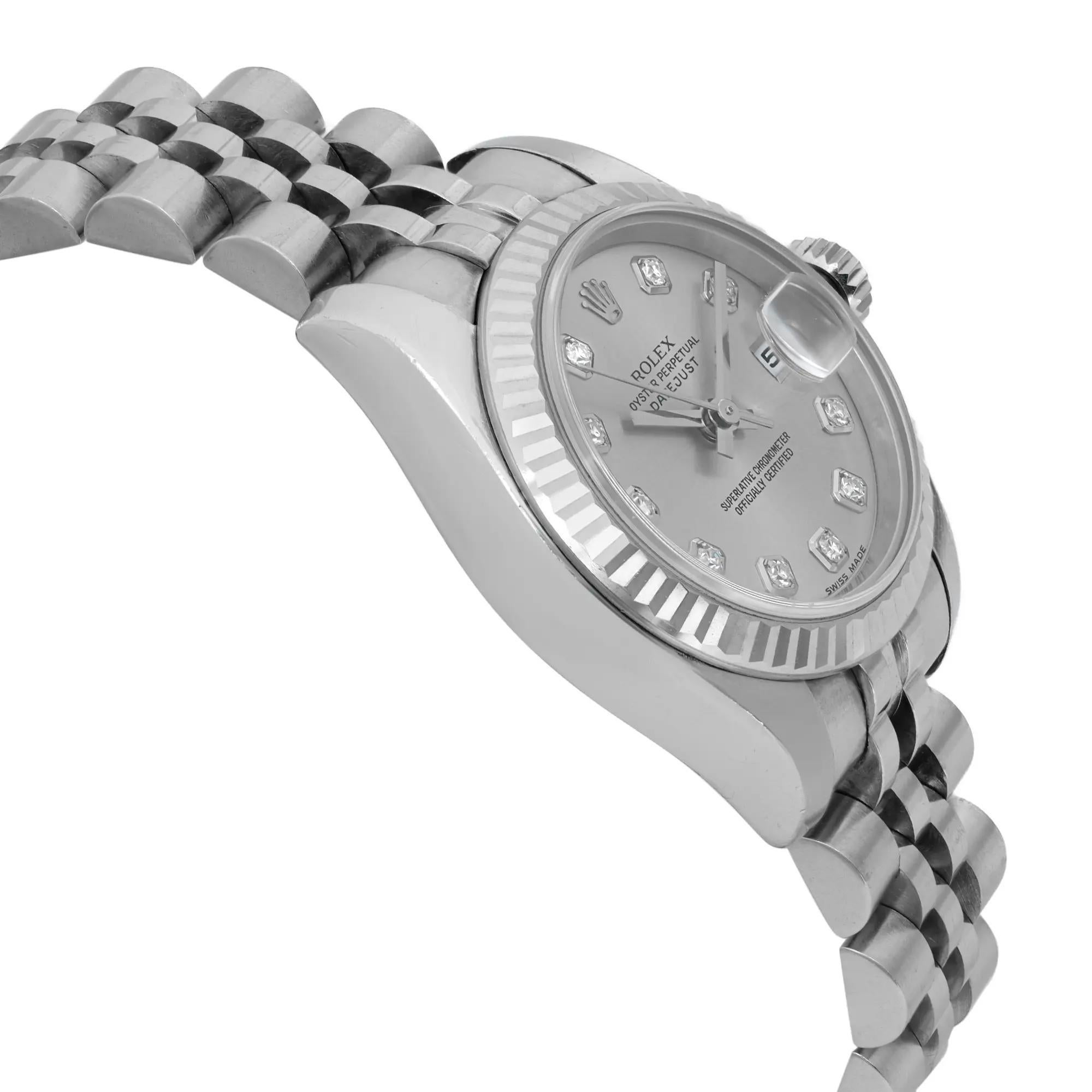 De las mujeres Reloj Rolex Lady Datejust 26mm Oro Blanco 18K Acero Diamante Esfera Plateada 179174 en venta
