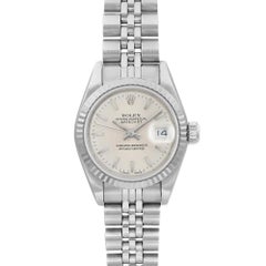 Rolex Lady Datejust 26mm 18K White Gold Steel Silver Stick Dial Watch 69174