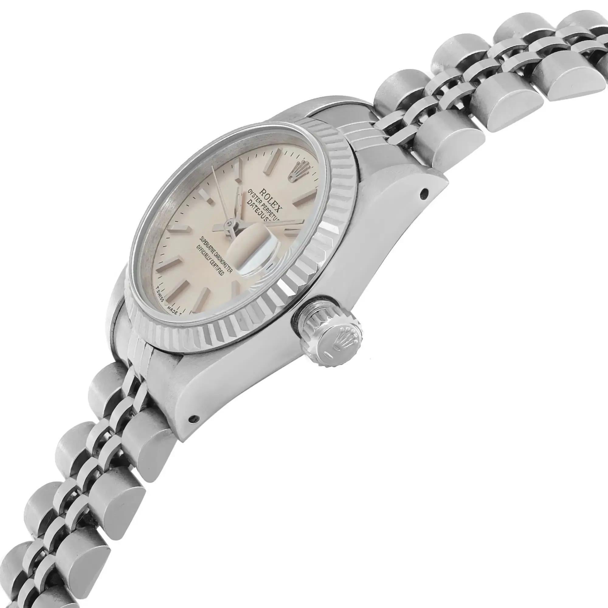 Reloj Rolex Lady Datejust 26 mm Oro blanco 18 quilates Acero Esfera plateada 69174 en Bueno estado para la venta en New York, NY