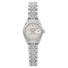 Rolex Lady Datejust 26mm 18K White Gold Steel Silver Stick Dial Watch 69174