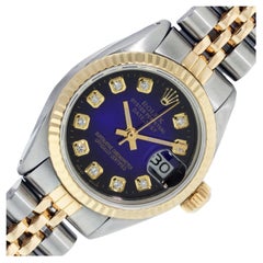 Rolex Lady DateJust Blue Vignette Diamond Dial Steel and Yellow Gold Bezel