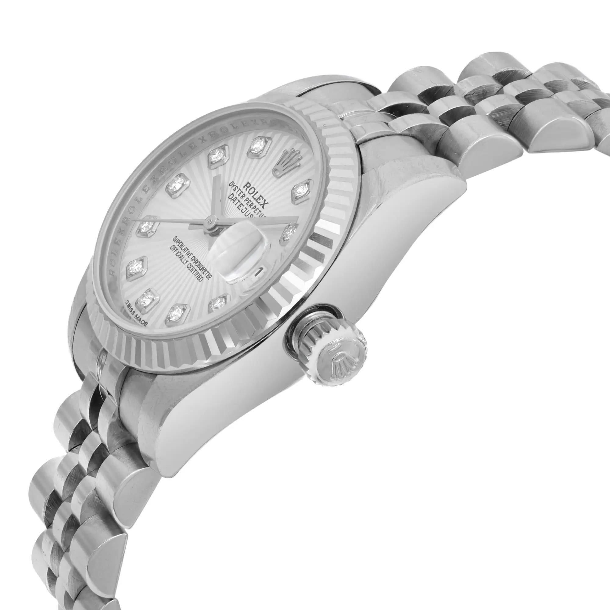 Rolex Lady Datejust 26mm Gold Steel Diamond Silver Dial Automatic Watch 179174 In Good Condition In New York, NY