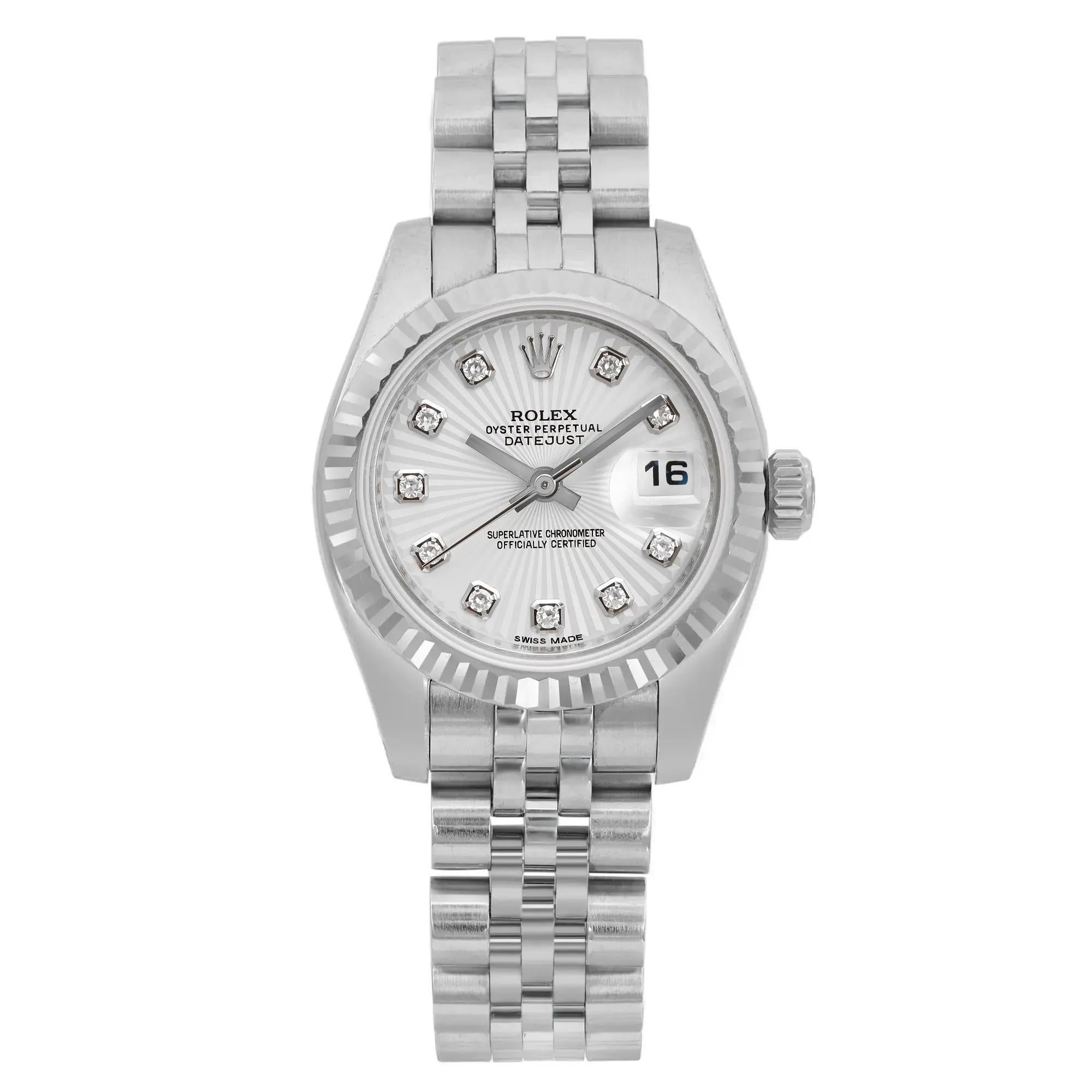 Rolex Lady Datejust 26mm Gold Steel Diamond Silver Dial Automatic Watch 179174