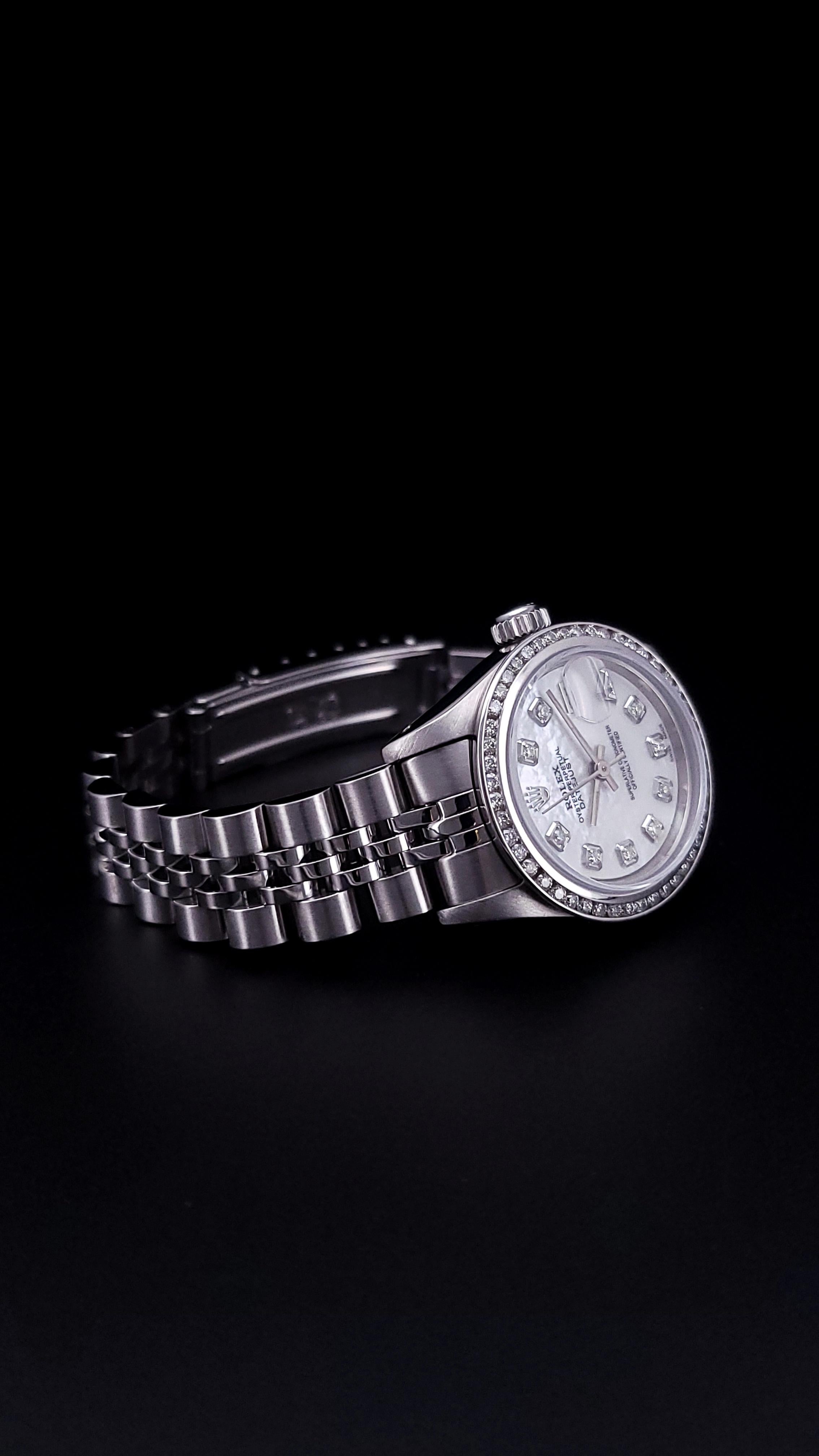 Montre Rolex Lady Datejust 26mm MOP cadran diamant Excellent état - En vente à New York, NY