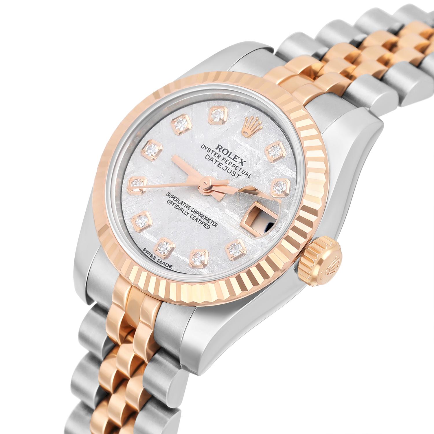 Rolex Lady-Datejust 26mm Stainless Steel & Rose Gold 179171 Meteorite Diamond For Sale 1