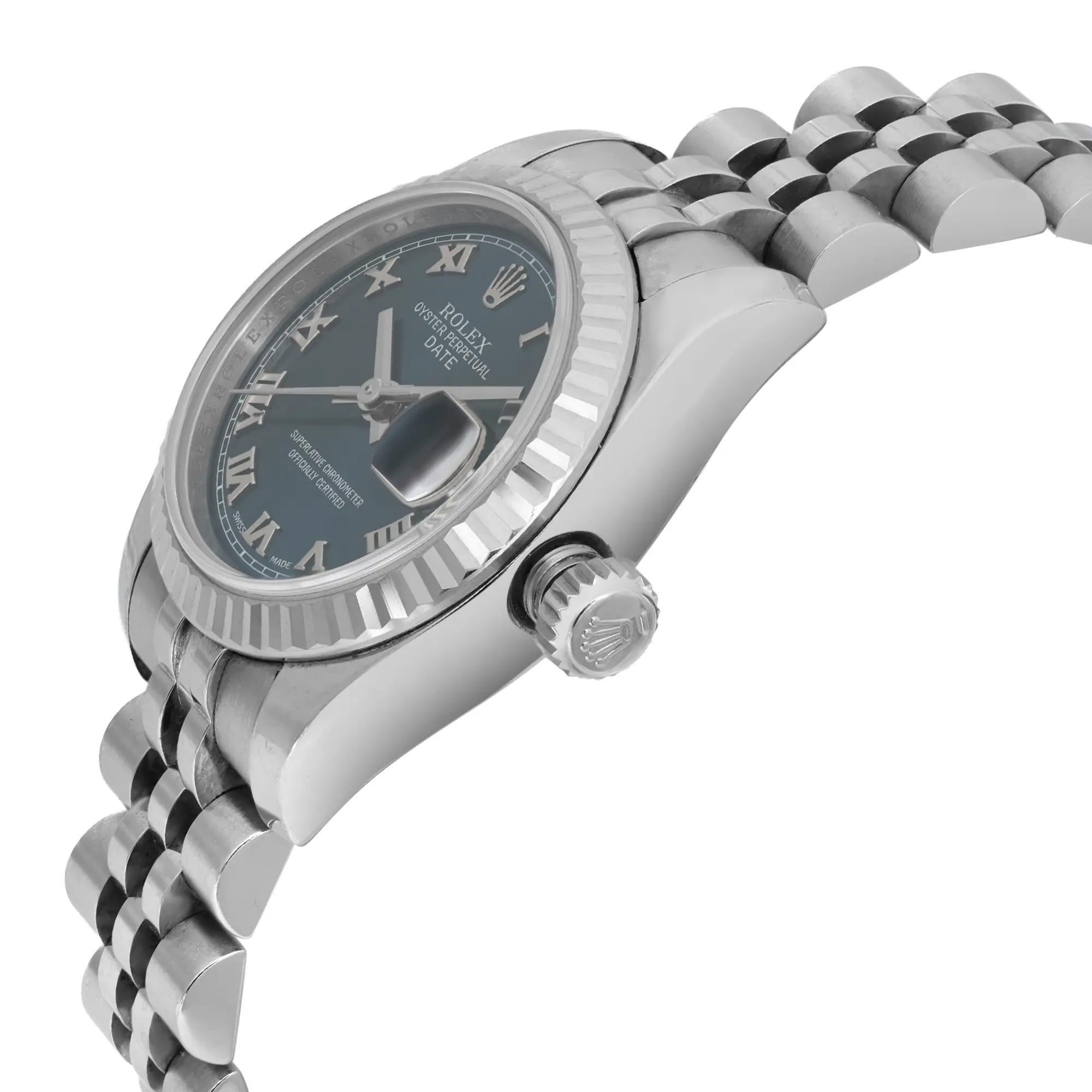 Rolex Lady Datejust 26MM Acero Esfera Azul Romana Jubilee Reloj de Señora 179174 en Excelente estado para la venta en New York, NY