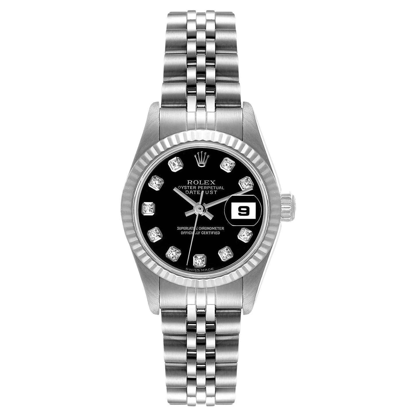 Rolex Montre Datejust pour femme en acier et or blanc 26 mm avec cadran en diamants noirs 79174 en vente