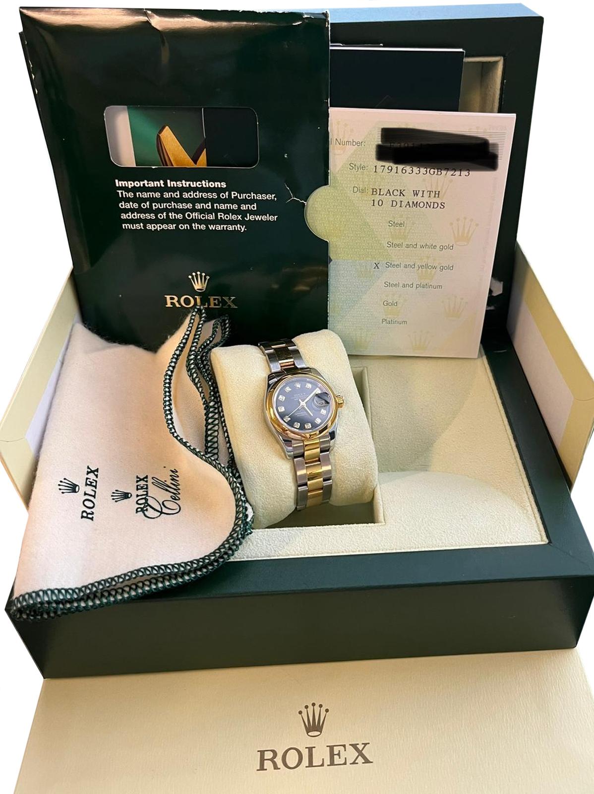 Rolex Lady Datejust 26mm Two-Tone 18k Yellow Gold Diamond Dial Watch 179163 4
