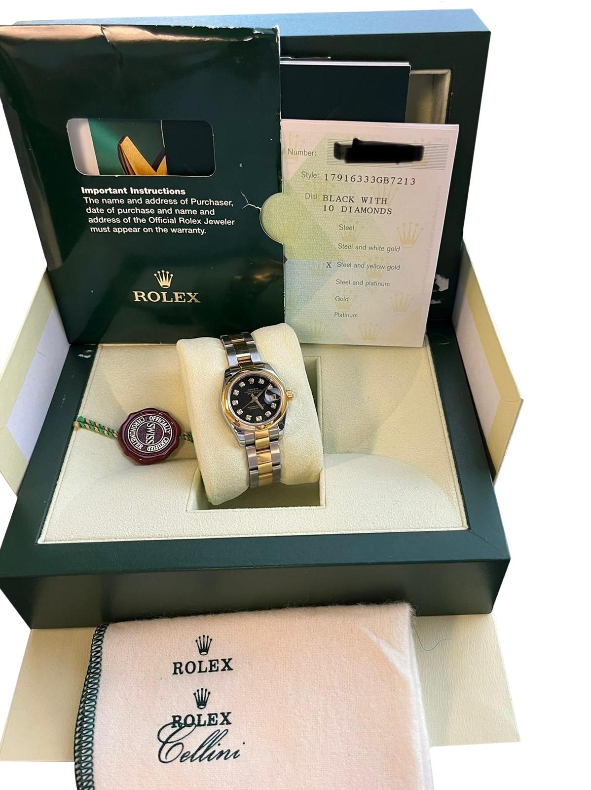 Rolex Lady Datejust 26mm Two-Tone 18k Yellow Gold Diamond Dial Watch 179163 5