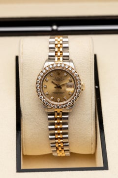 Rolex Lady-Datejust 26mm Two Tone Champagne Diamonds Aftermarket Bezel Ref 69173