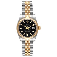 Rolex Lady-Datejust 26mm Yellow Gold Steel Black Dial Jubilee Watch 179173