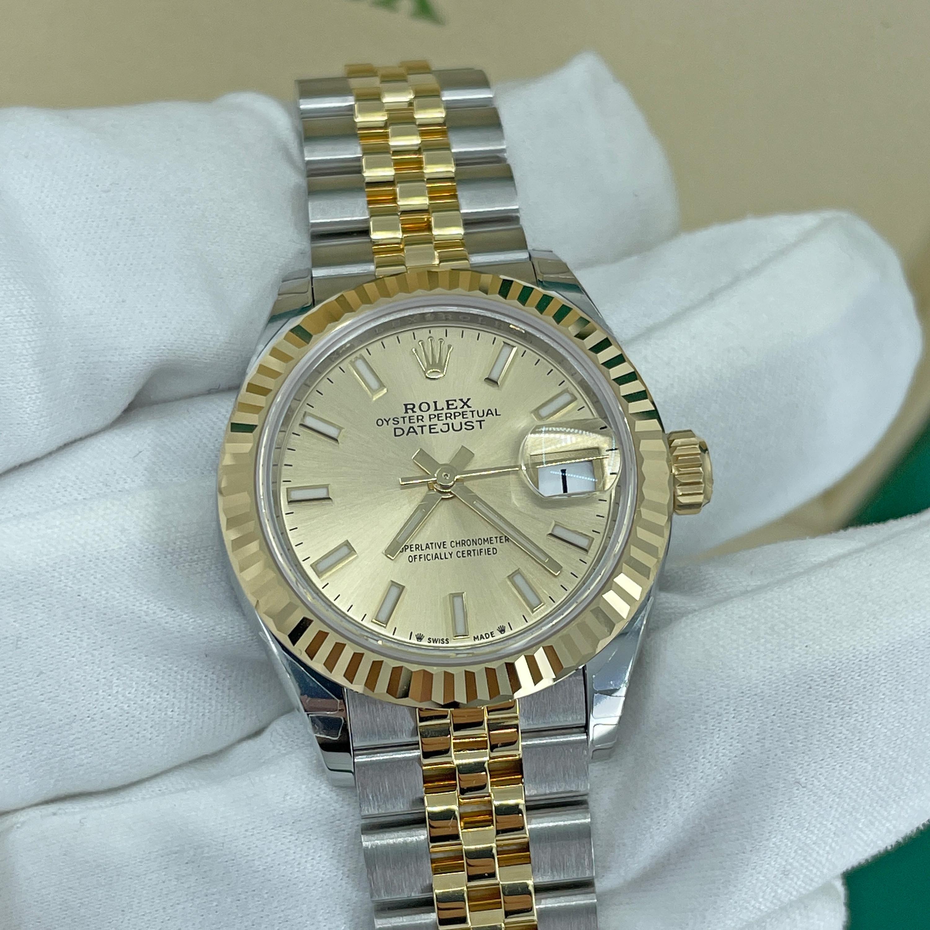 Rolex Lady Datejust, Champagne, Jubilee, Fluted, 279173, Unworn Watch, Complete In New Condition For Sale In New York, NY