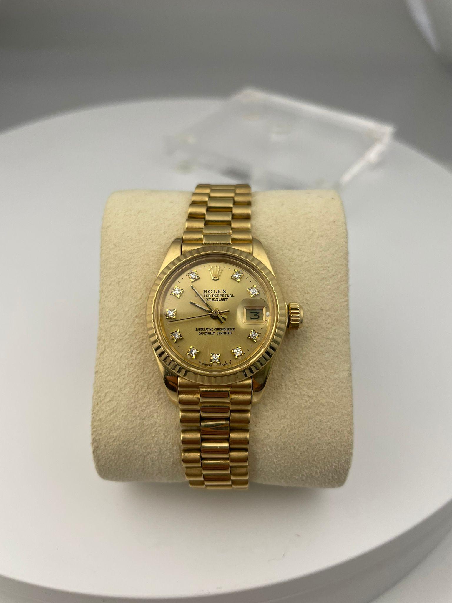 Round Cut Rolex Lady-Datejust Ref.6917 in 18k Yellow Gold 28MM President Band Diamond Dial