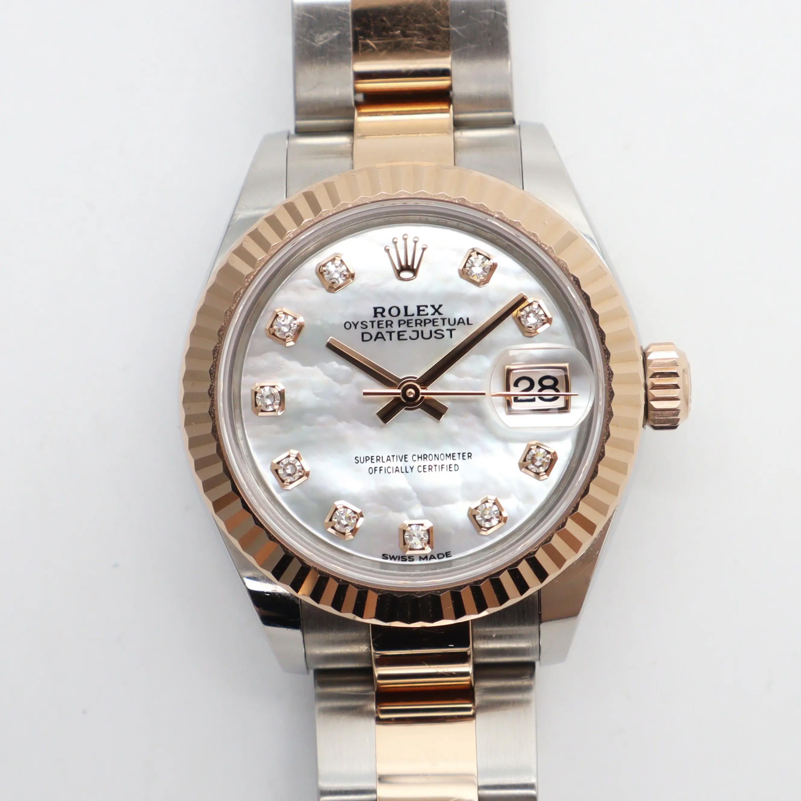 Rolex Lady-Datejust 28mm 18k Rose Gold Steel MOP Diamond Dial Watch 279171 For Sale 2