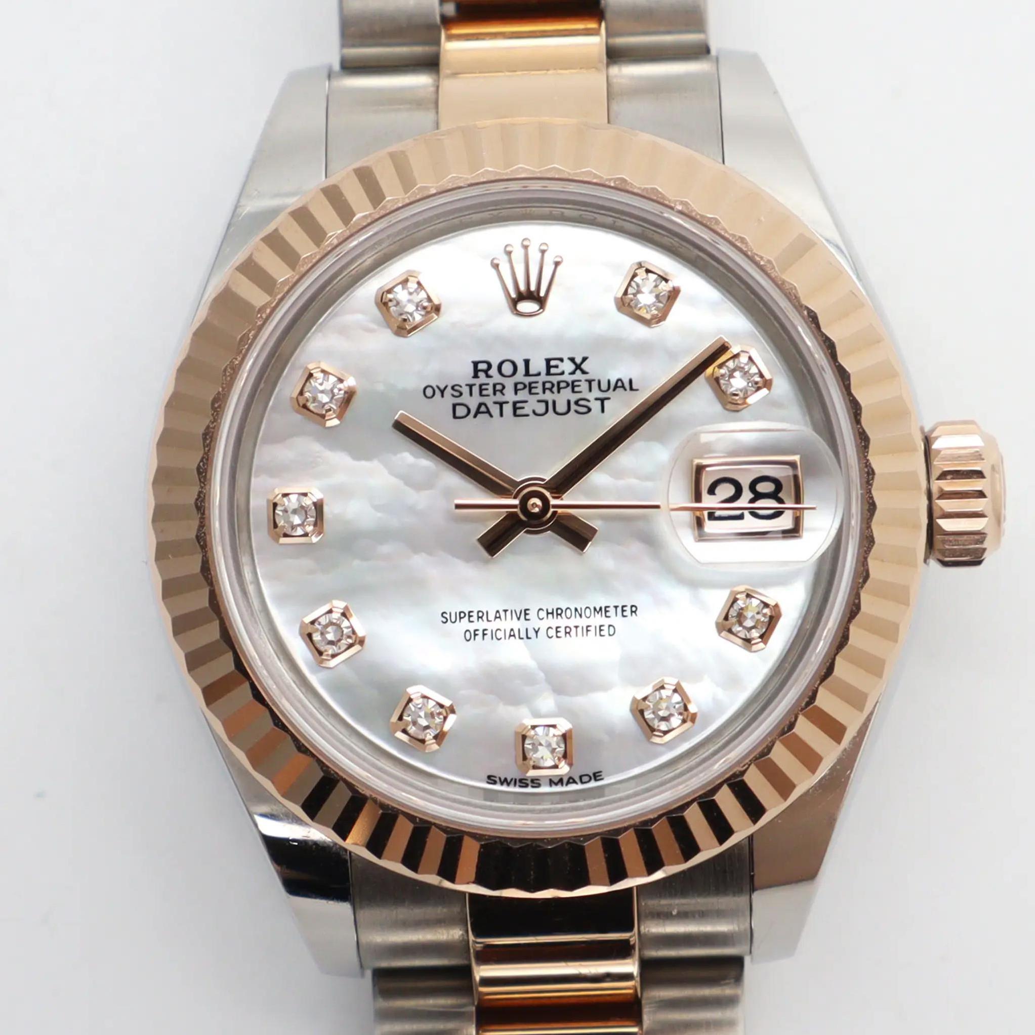 Rolex Lady-Datejust 28mm 18k Roségold Stahl MOP Diamant-Zifferblattuhr 279171 im Angebot 2