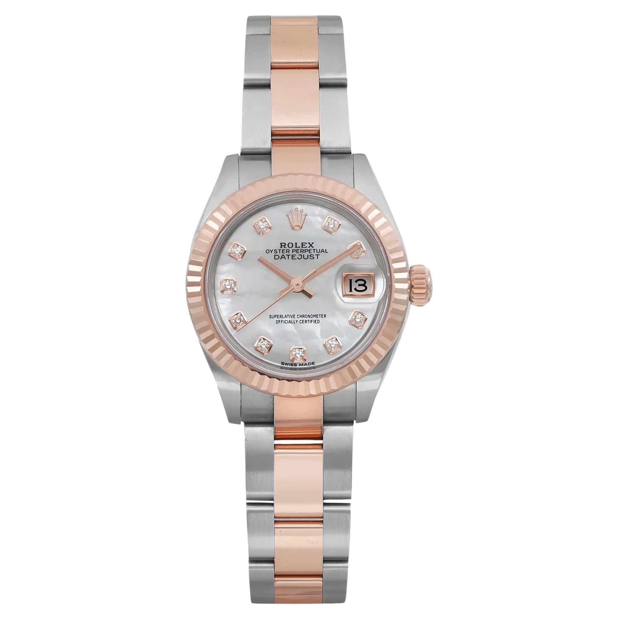 Rolex Lady-Datejust 28mm 18k Rose Gold Steel MOP Diamond Dial Watch 279171 For Sale