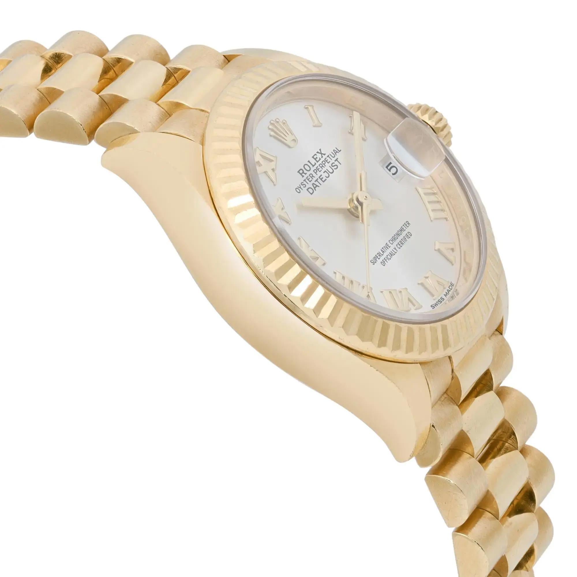 Women's Rolex Lady-Datejust 28mm 18K Yellow Gold Silver Roman Dial Ladies Watch 279178 For Sale