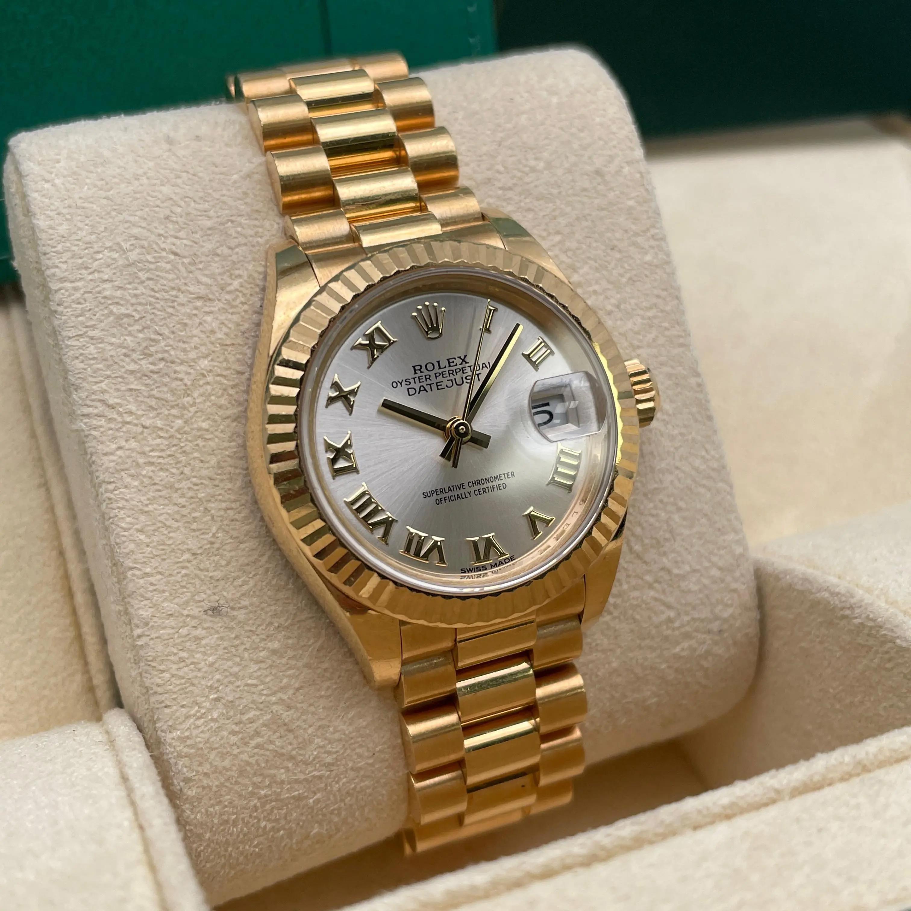 Donna Rolex Lady-Datejust 28mm Oro giallo 18K Quadrante romano argento Orologio da donna 279178 in vendita