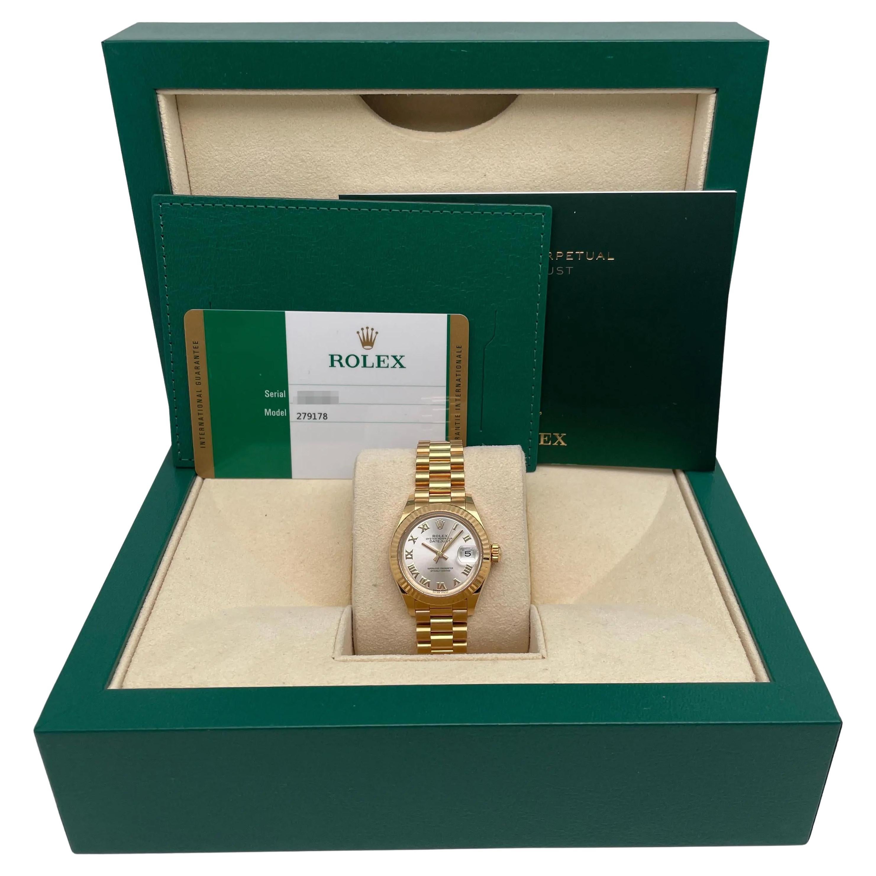 Rolex Lady-Datejust 28mm 18K Yellow Gold Silver Roman Dial Ladies Watch 279178