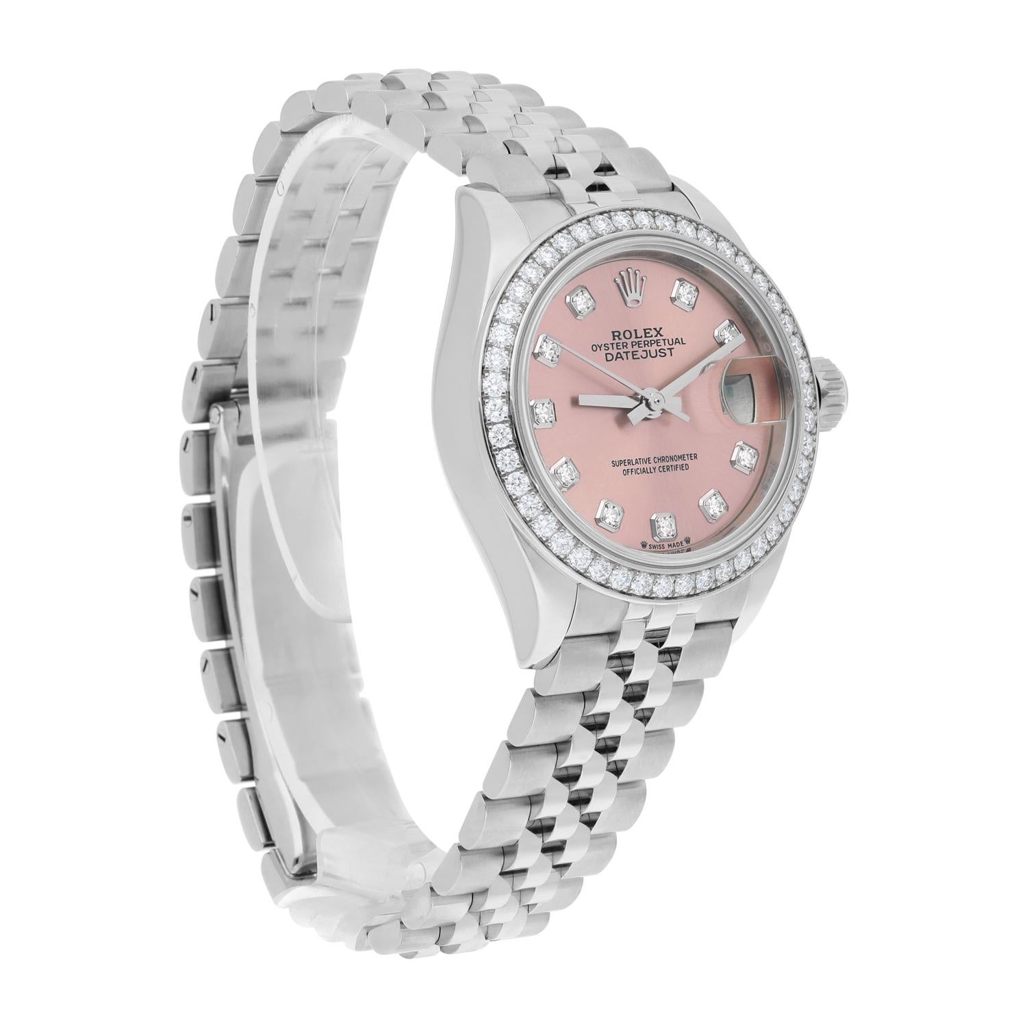 Round Cut Rolex Lady-Datejust 28mm 279384RBR Pink Diamond Jubilee Complete For Sale