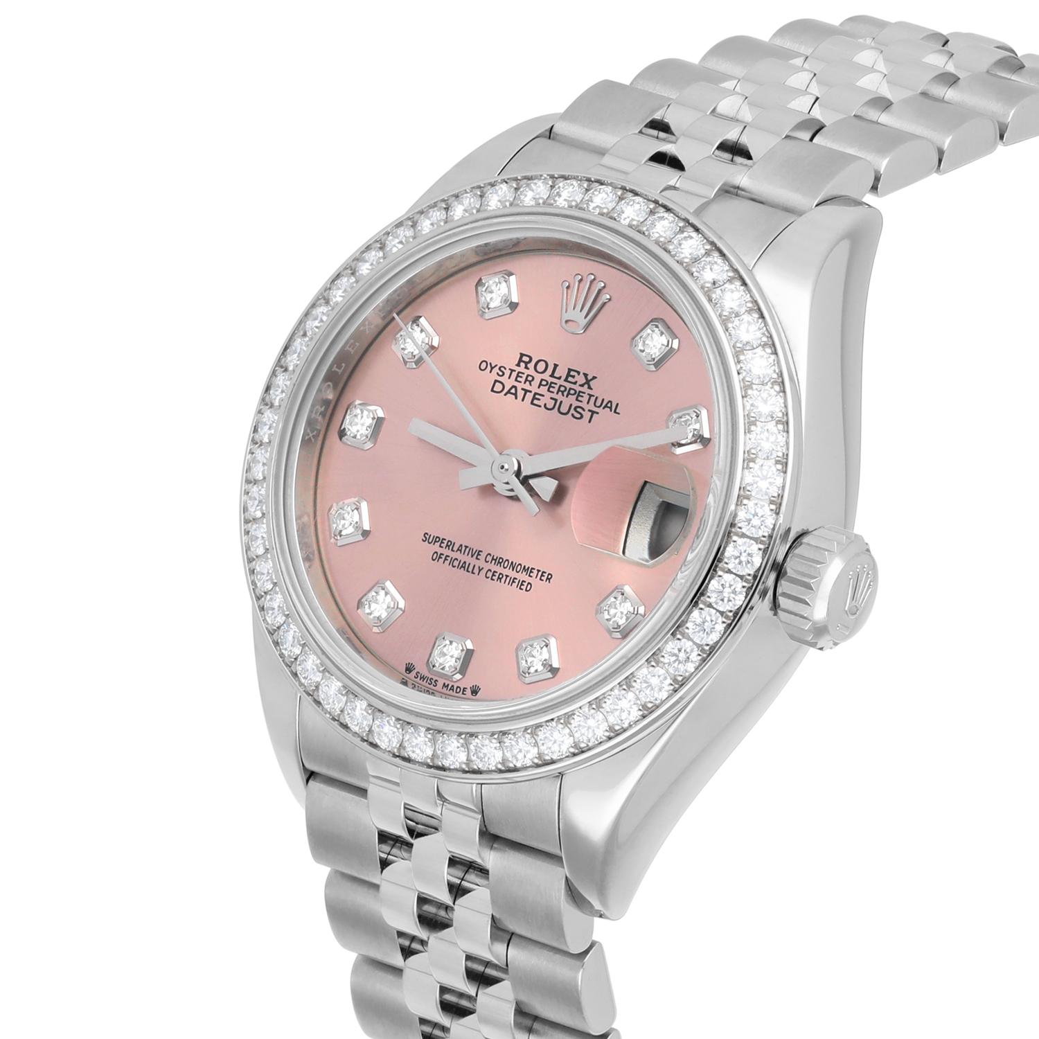 Rolex Lady-Datejust 28mm 279384RBR Pink Diamond Jubilee Complete In Excellent Condition For Sale In New York, NY