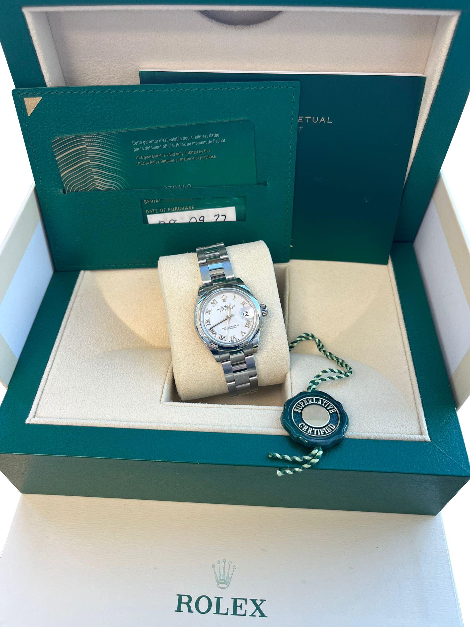 Women's Rolex Lady-Datejust 28mm White Dial Smooth Bezel Steel Ladies Watch 279160-0016 For Sale
