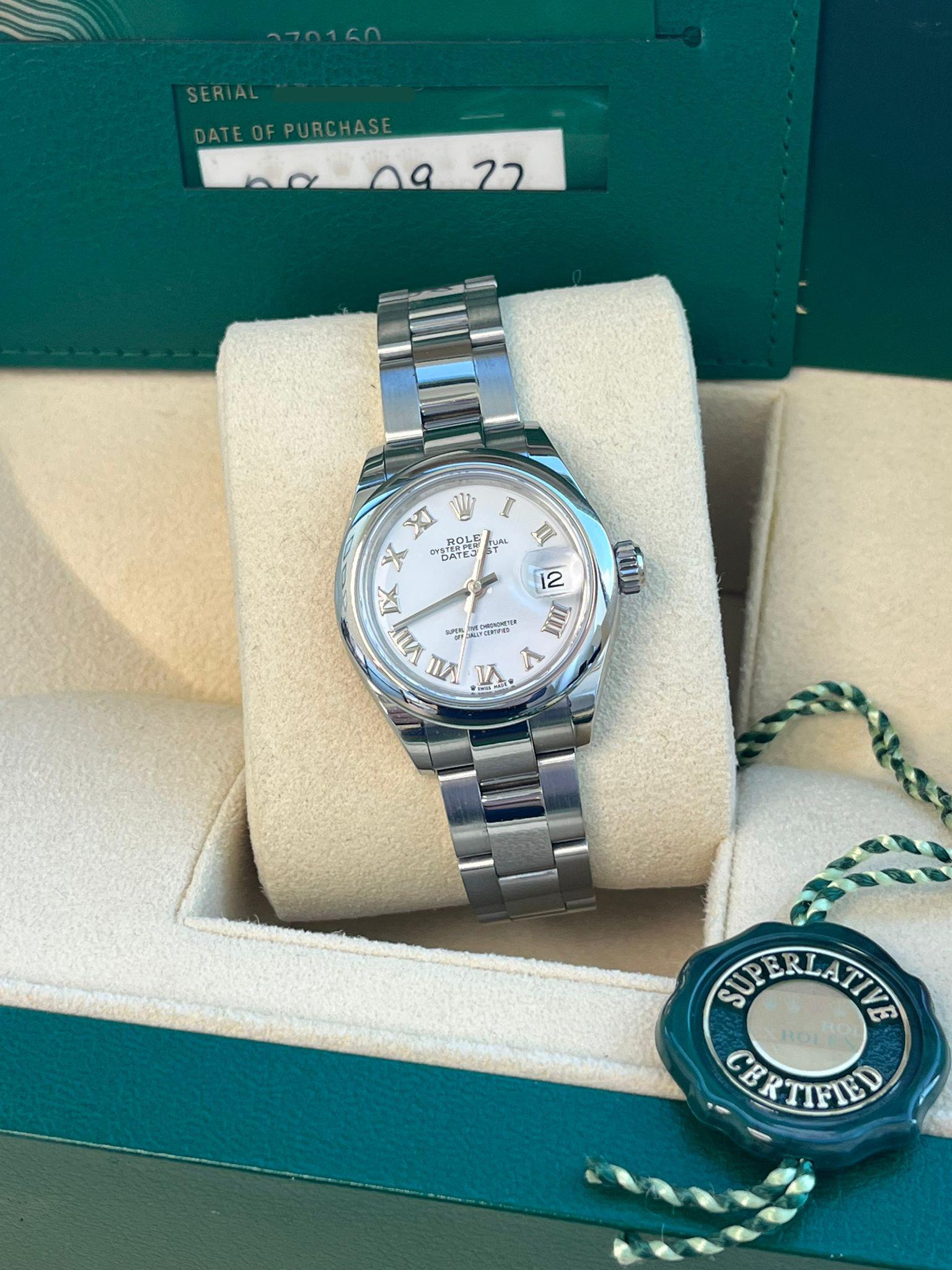 Rolex Lady-Datejust 28mm White Dial Smooth Bezel Steel Ladies Watch 279160-0016 For Sale 1