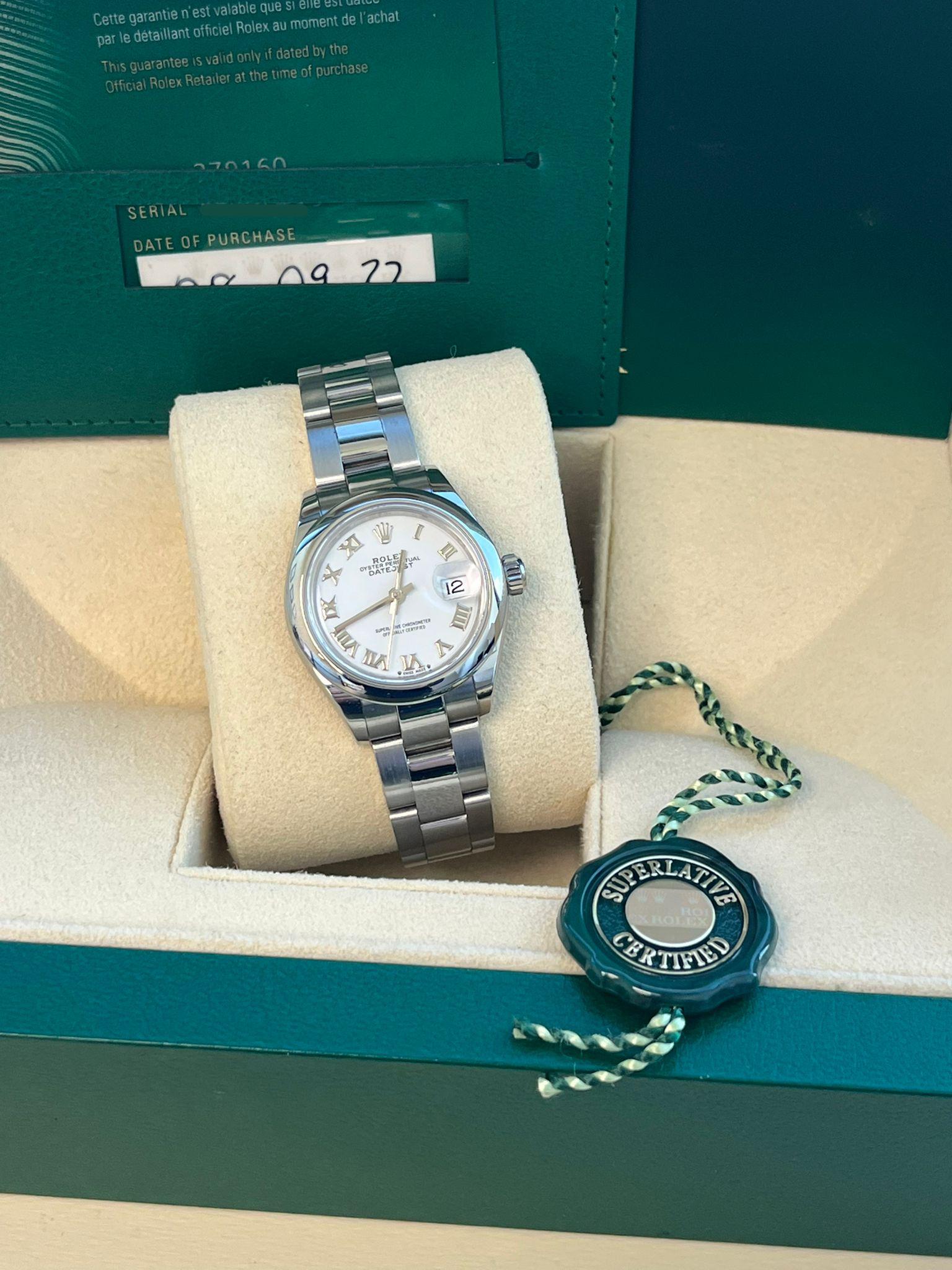 Rolex Lady-Datejust 28mm White Dial Smooth Bezel Steel Ladies Watch 279160-0016 For Sale 2