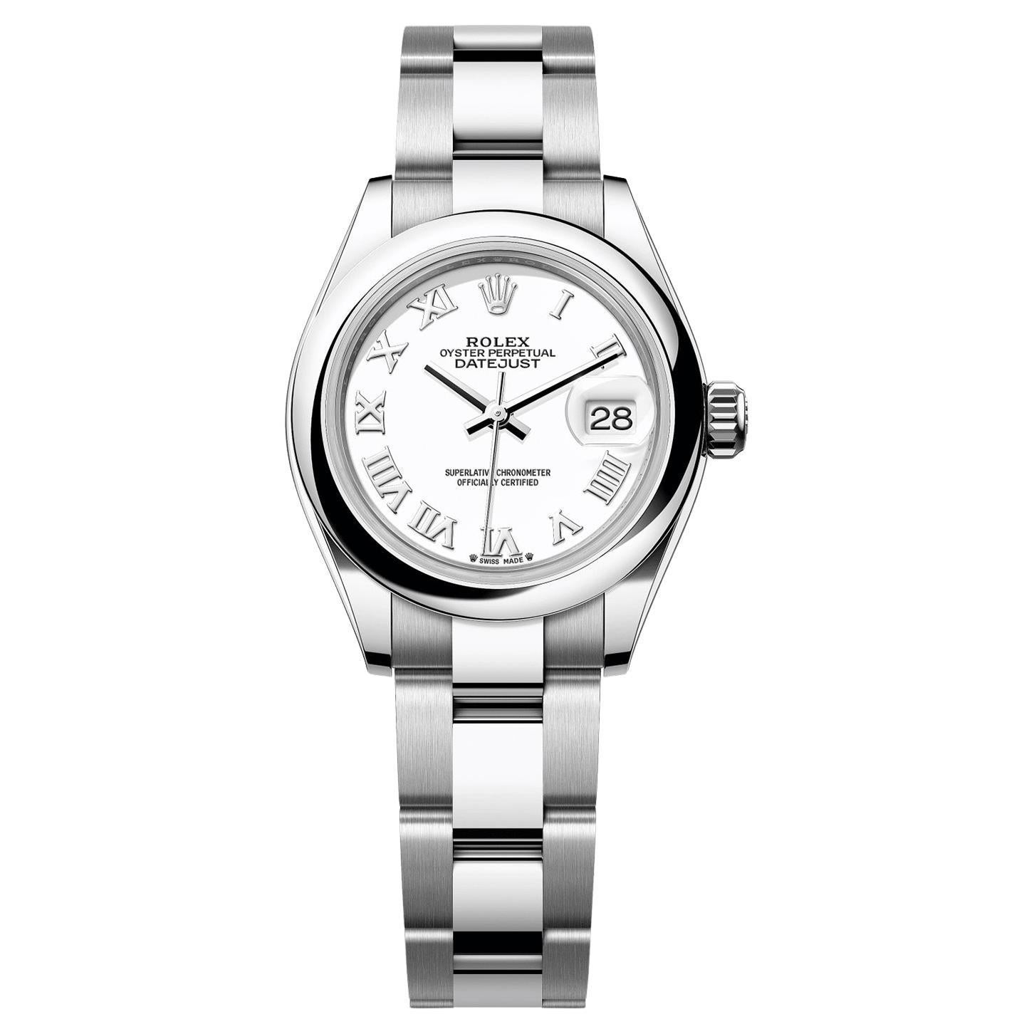 Rolex Lady-Datejust 28mm White Dial Smooth Bezel Steel Ladies Watch 279160-0016 For Sale