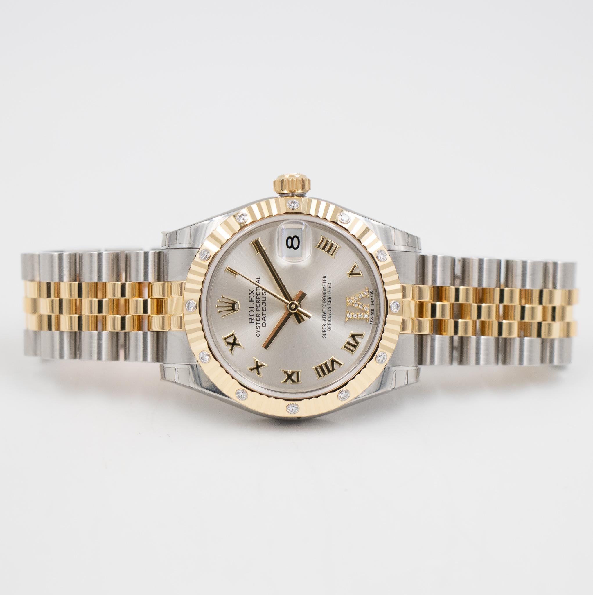 Rolex Lady Datejust 31 17813 Two-Tone Silver Roman and Diamond Dial, circa 2018 In Excellent Condition In Carmel, IN