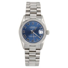 Used Rolex Lady-Datejust 31 White Gold Blue Roman Dial Watch Presidential Band 68279