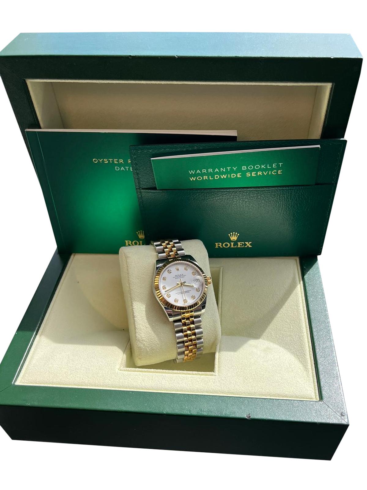 Rolex Lady-Datejust 31mm Gold Steel White Diamond Dial Fluted Bezel ...