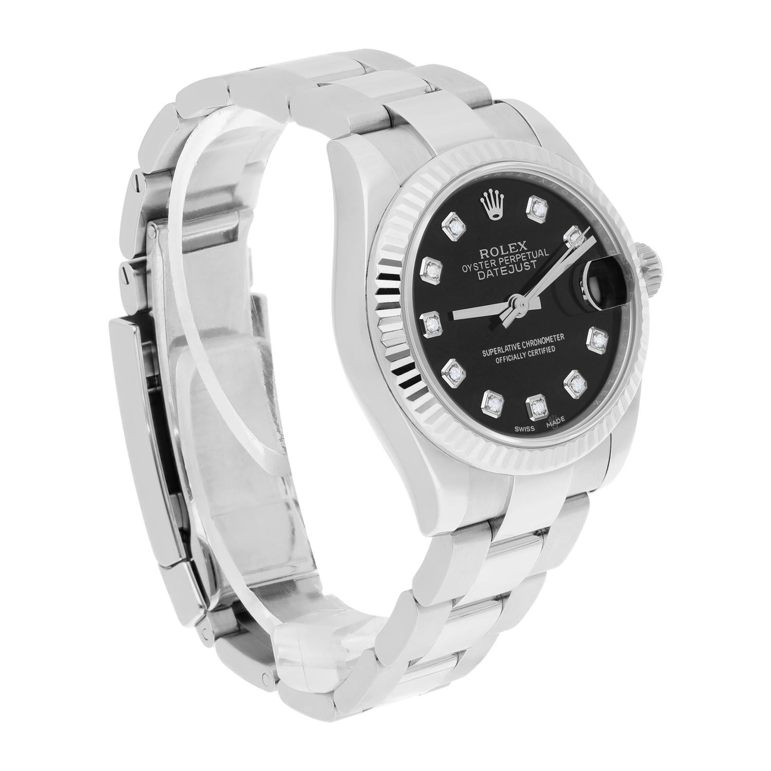 Rolex Lady-Datejust 31mm Stainless Steel Black Diamond Dial Fluted Bezel 178240 For Sale 2