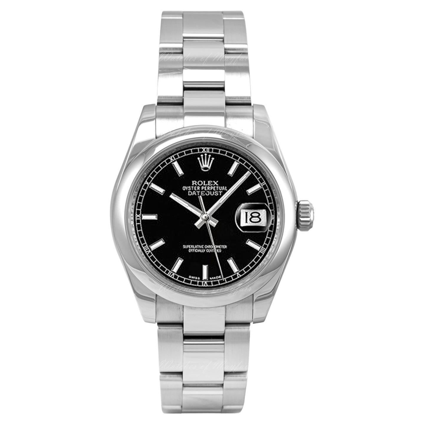 Rolex Lady-Datejust 31mm Stainless Steel Black Index Dial Smooth Bezel 178240 For Sale