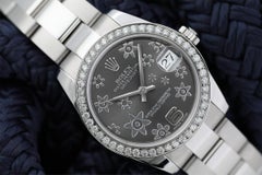 Rolex Lady-Datejust Stainless Steel Grey Flowe Dial with Diamond Bezel