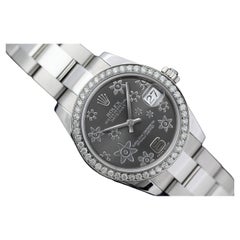Rolex Lady-Datejust Stainless Steel Grey Flowe Dial with Diamond Bezel