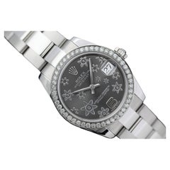Rolex Lady-Datejust Stainless Steel Grey Flowe Dial with Diamond Bezel Watch