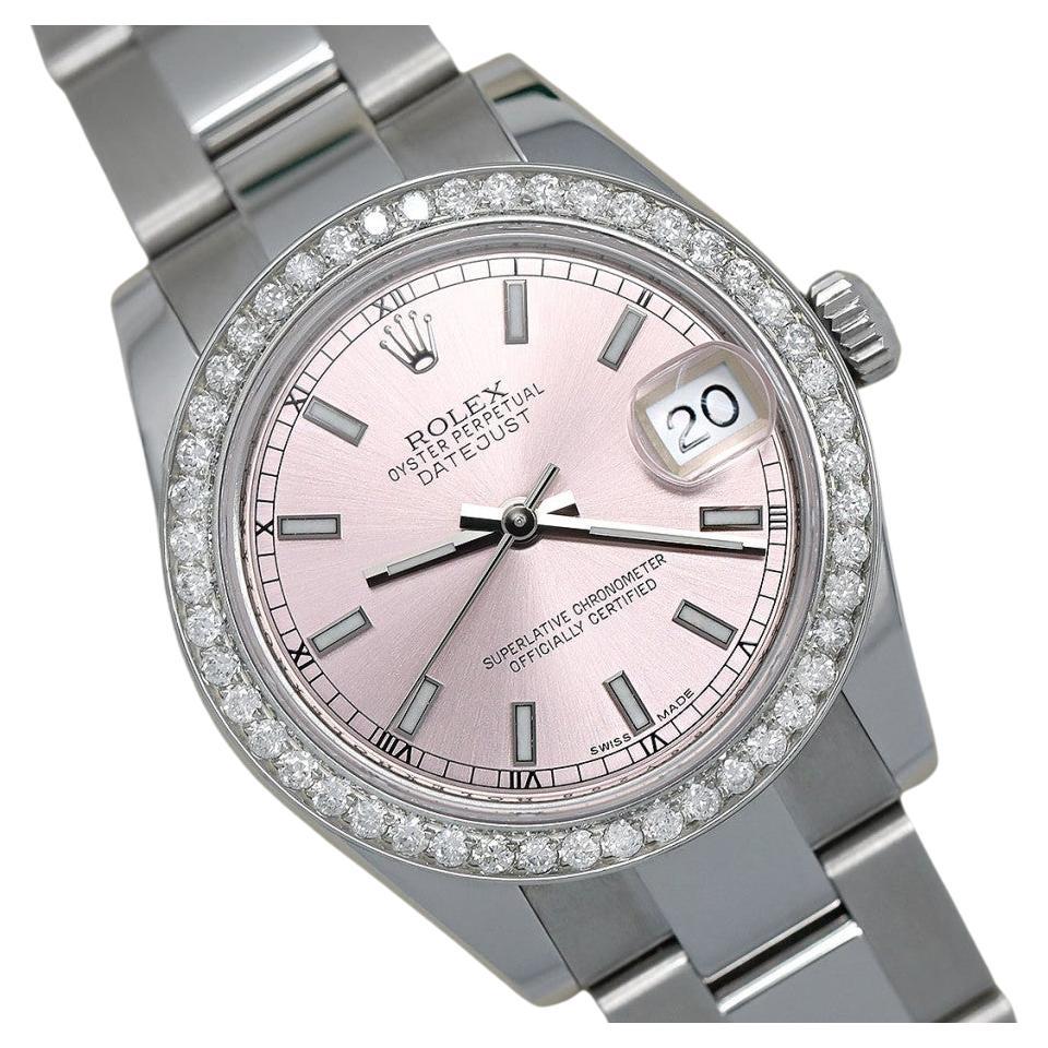 Rolex Lady-Datejust Edelstahl-Uhr mit rosa Zifferblatt und Diamant-Lünette 178240