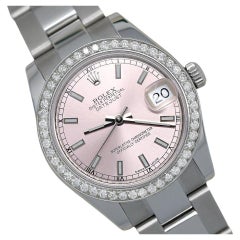 Used Rolex Lady-Datejust Stainless Steel Pink Dial with Diamond Bezel Watch 178240