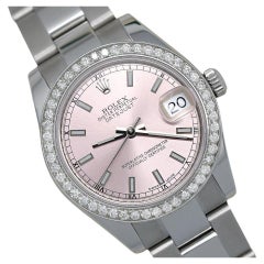 Rolex Montre Lady-Datejust en acier inoxydable avec cadran rose et lunette en diamant 178240