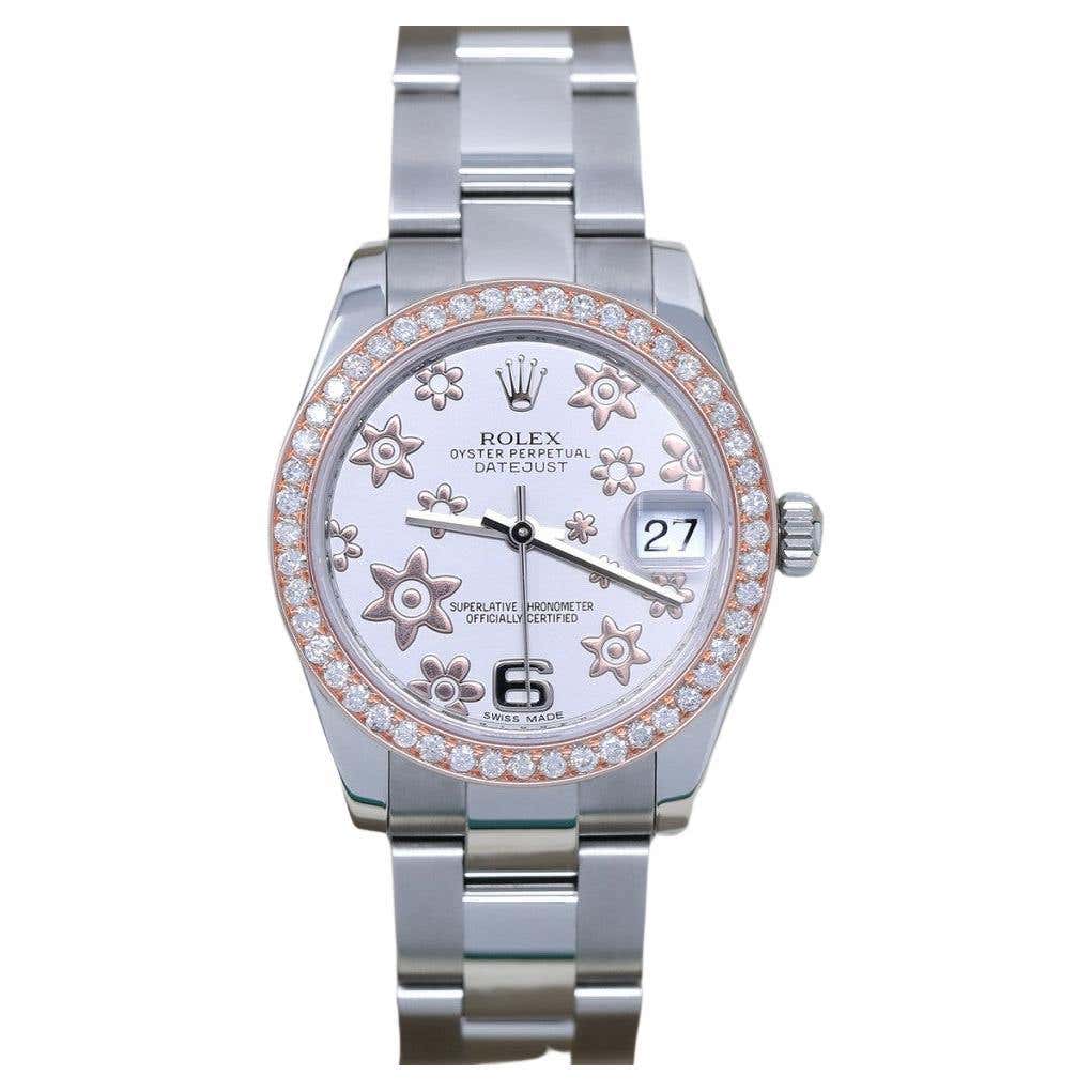 Rolex Lady-Datejust Stainless Steel Rare Rose Flower Silver Factory ...
