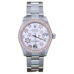 Used Rolex Lady-Datejust Stainless Steel Rare Rose Flower Silver Factory Dial Watch