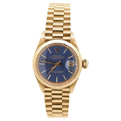 Rolex Lady DateJust 6917 Blue Dial 18K Gold President Bracelet Watch
