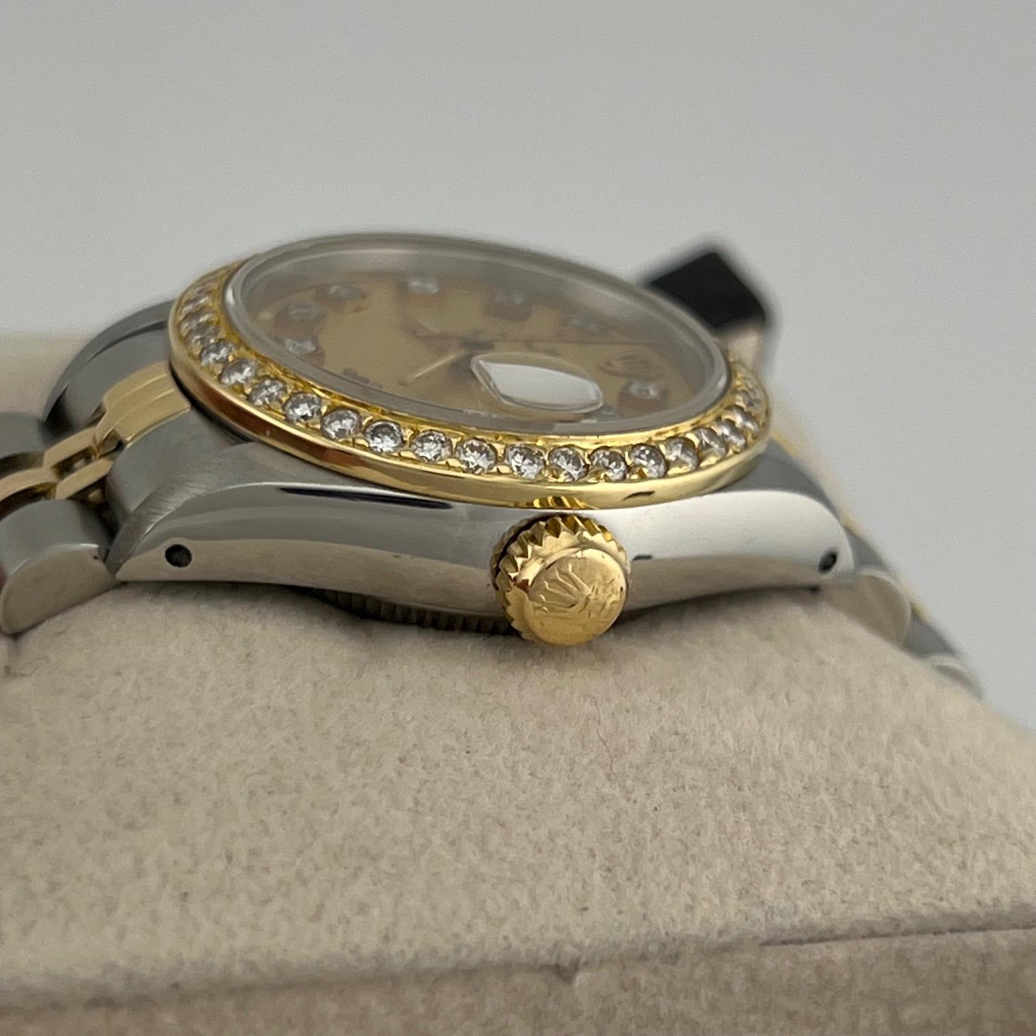 Rolex Lady Datejust 69173 26mm Champagner Diamant Zifferblatt und Lünette 18k Gold Stahl im Angebot 5