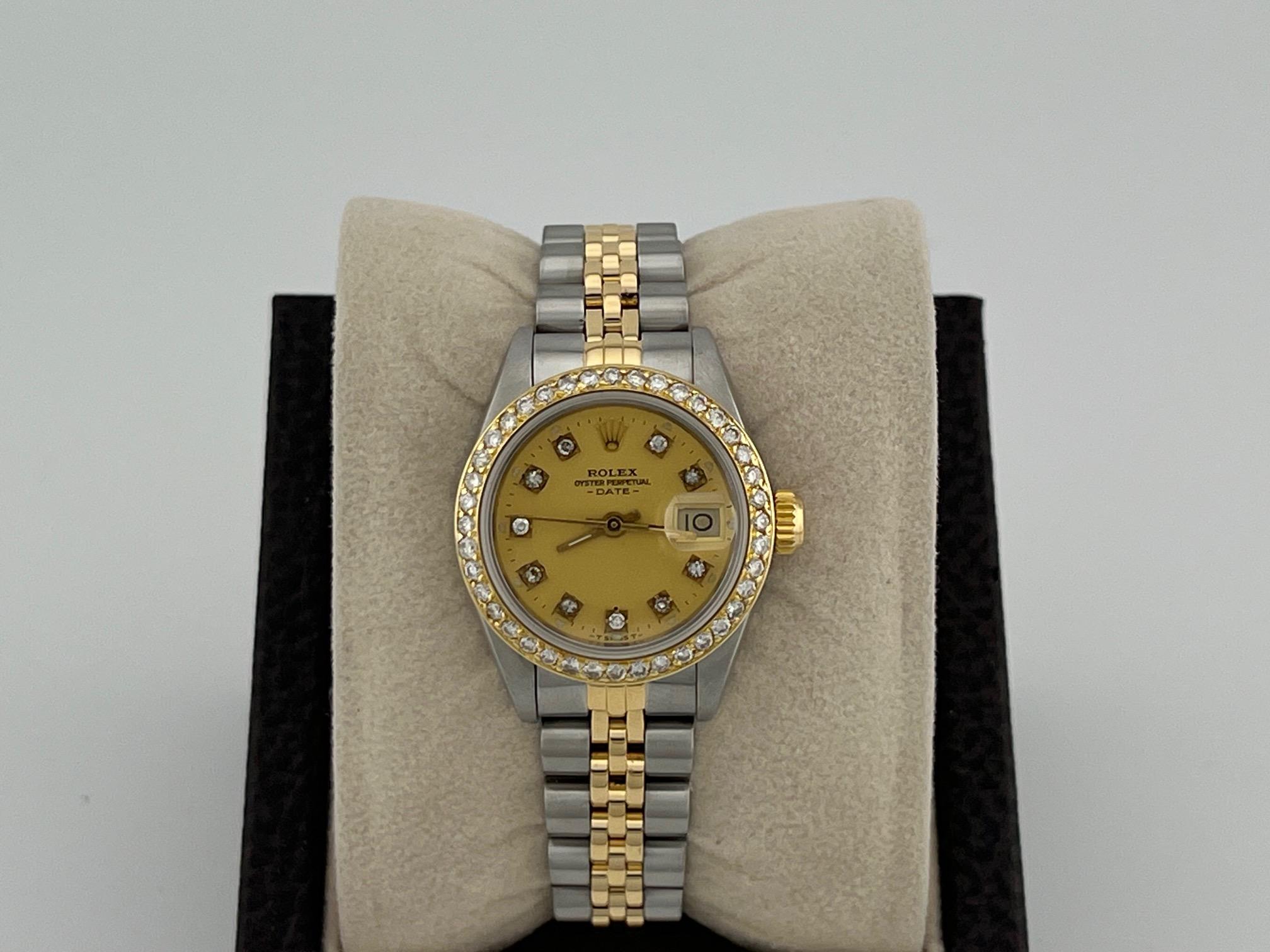 Rolex Lady Datejust 69173 26mm Champagner Diamant Zifferblatt und Lünette 18k Gold Stahl im Angebot 7