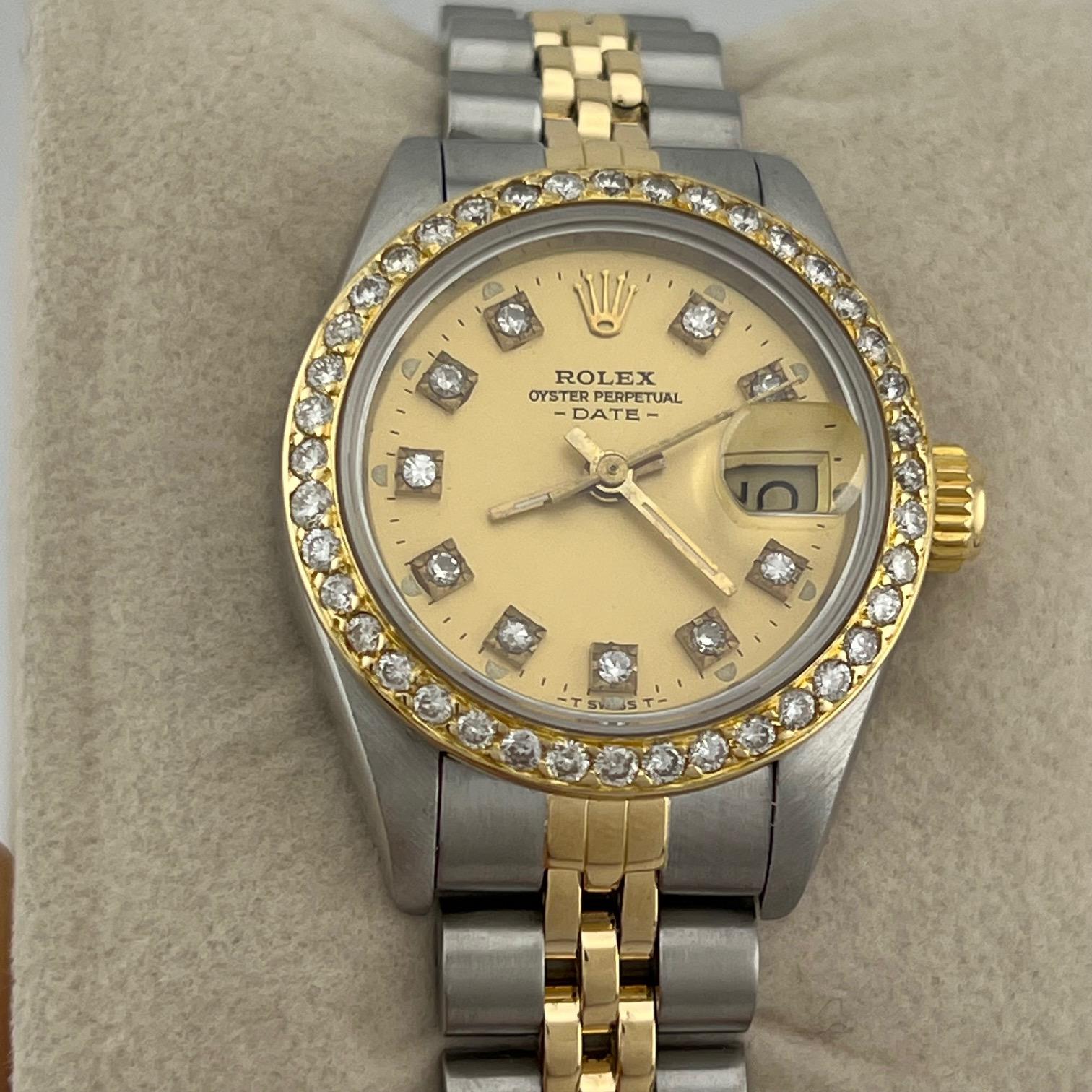 Rolex Lady Datejust 69173 26mm Champagner Diamant Zifferblatt und Lünette 18k Gold Stahl (Rundschliff) im Angebot