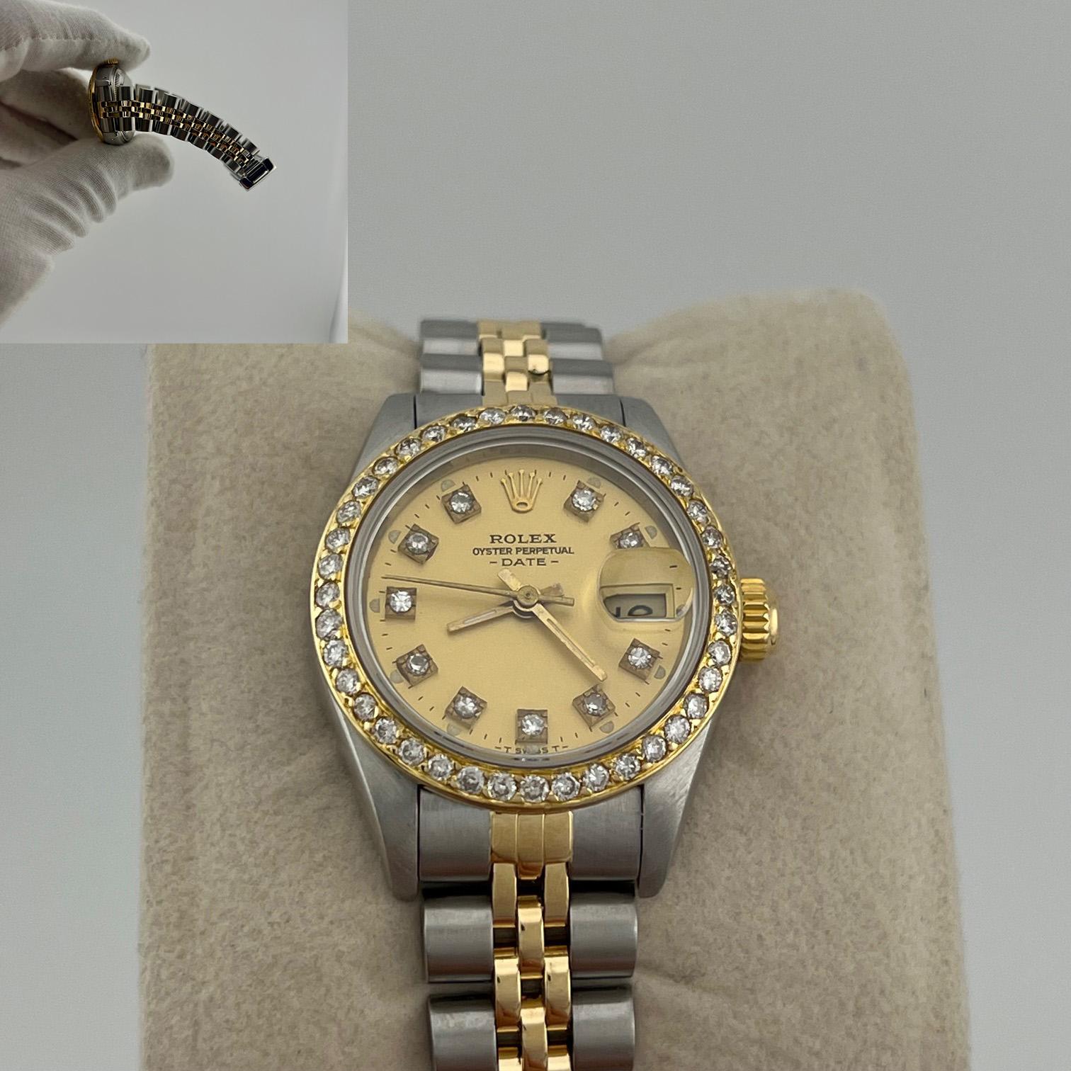 Rolex Lady Datejust 69173 26mm Champagner Diamant Zifferblatt und Lünette 18k Gold Stahl im Zustand „Gut“ im Angebot in San Diego, CA